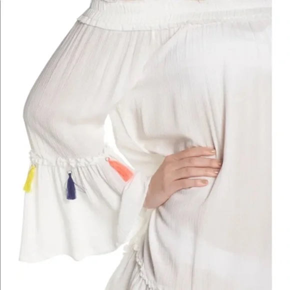 Surf Gypsy White Tassel off Shoulder Cover Up Dress MEDIUM - Picture 2 of 15